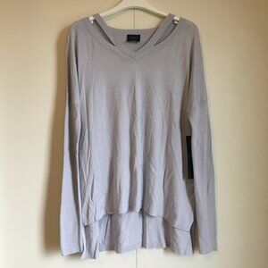 NWT Ice Blue Split V-Neck Rib Sleeves Pullover Top